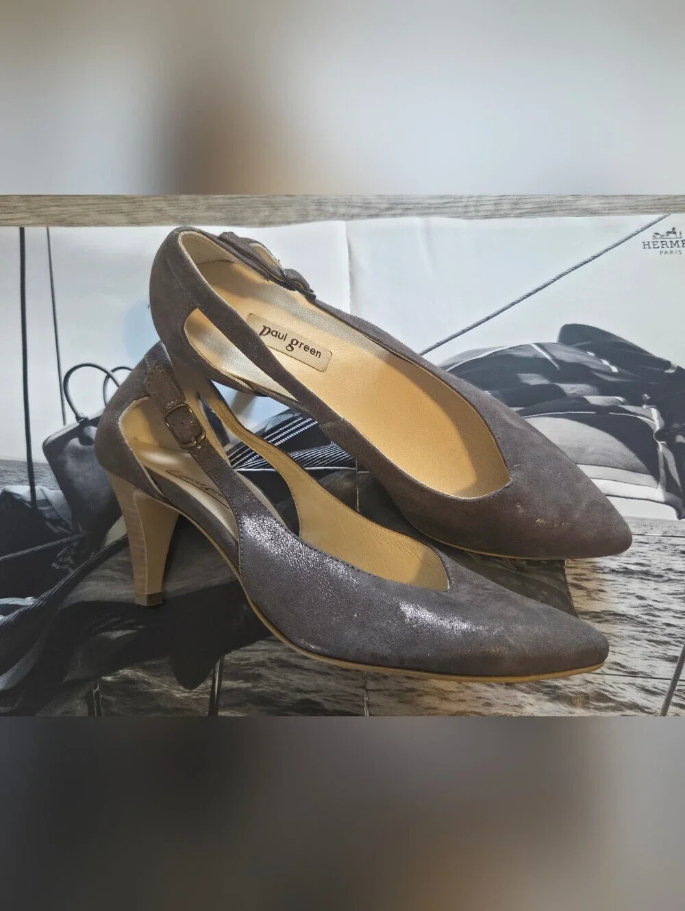 Paul Green Women's Gray  Suede Slingback Heels Size 3 1/2